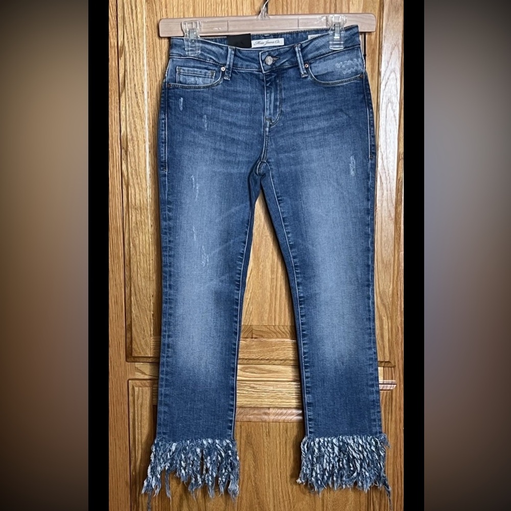 New Mavi Jeans Co Womens 24 Kerry Ankle Mid-Rise Straight Leg Fringe Medium Wash